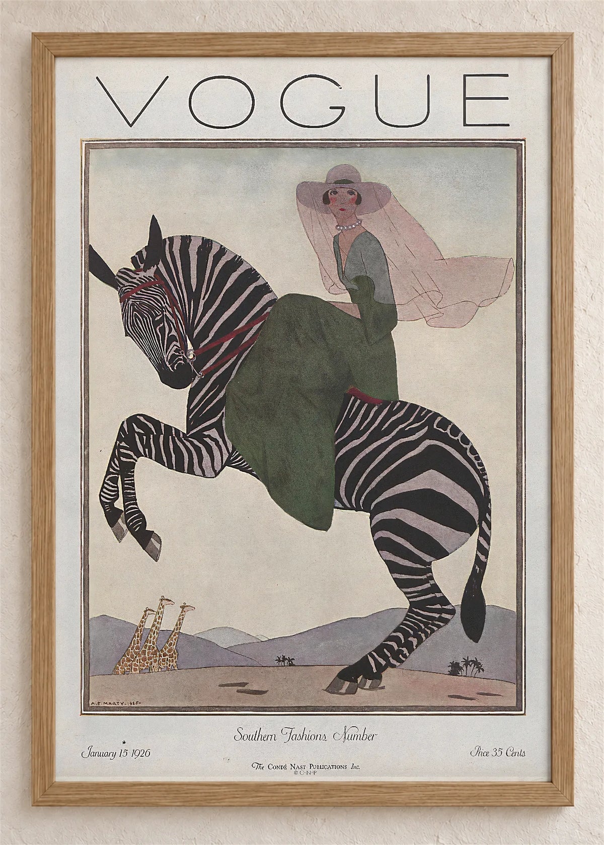 Vogue, naslovnica iz januara 1926., poster u braon drvenom ramu