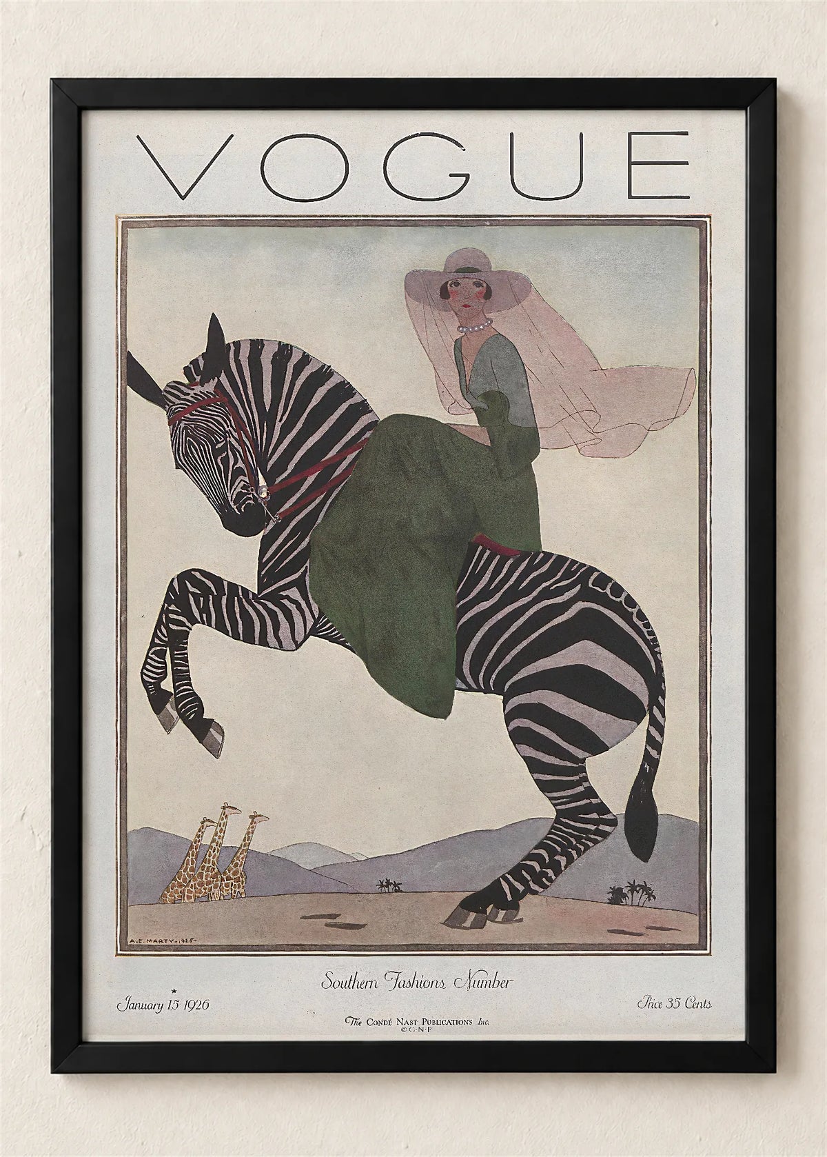 Vogue, naslovnica iz januara 1926., poster u crnom ramu