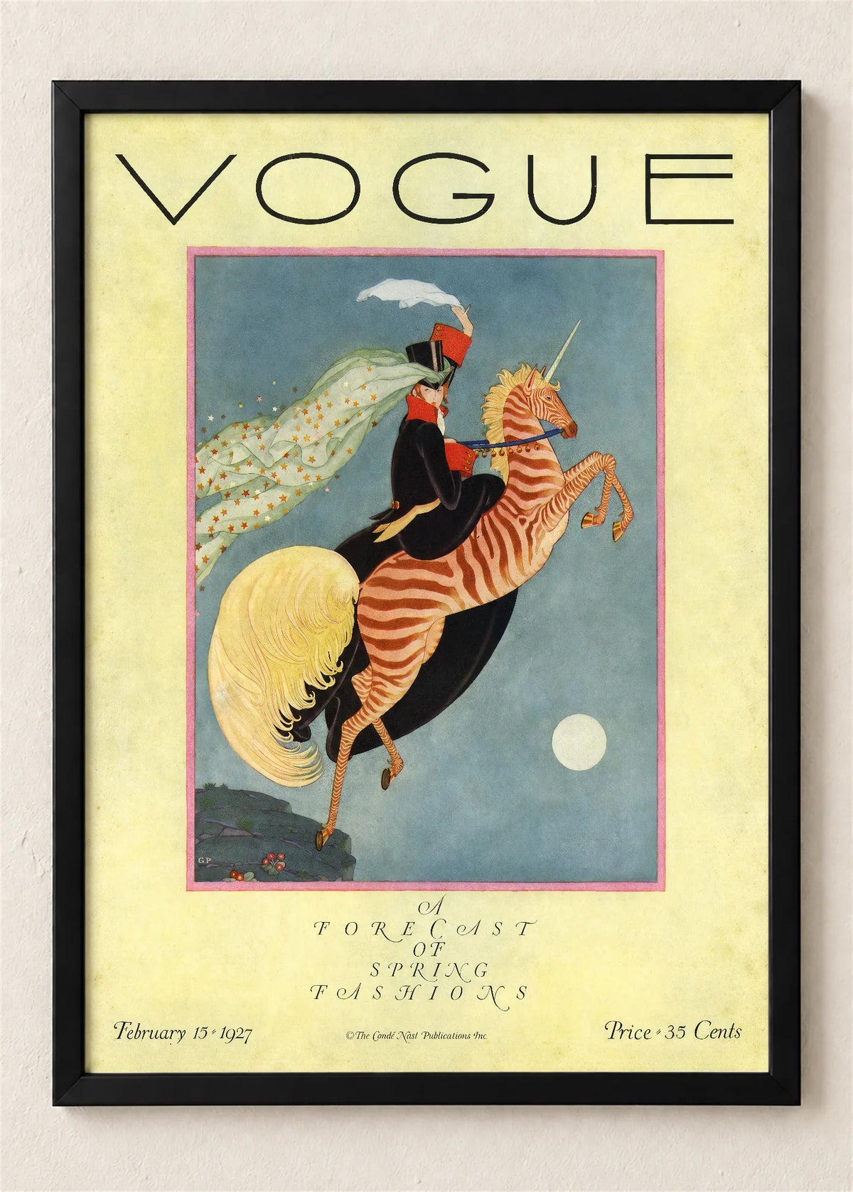 Vogue, naslovnica iz februara 1927., poster u crnom ramu