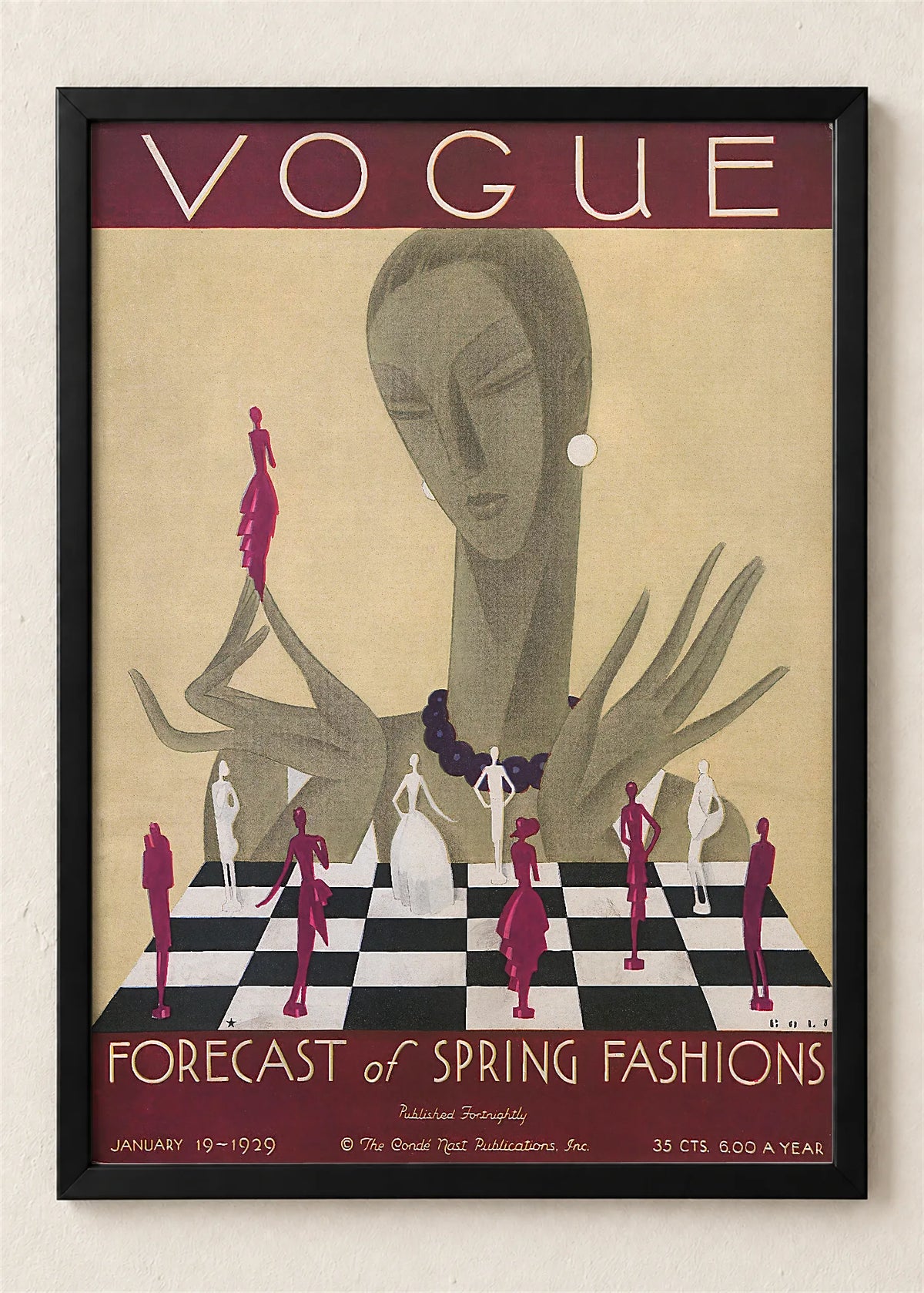 Vogue, naslovnica iz januara 1929., poster u crnom ramu