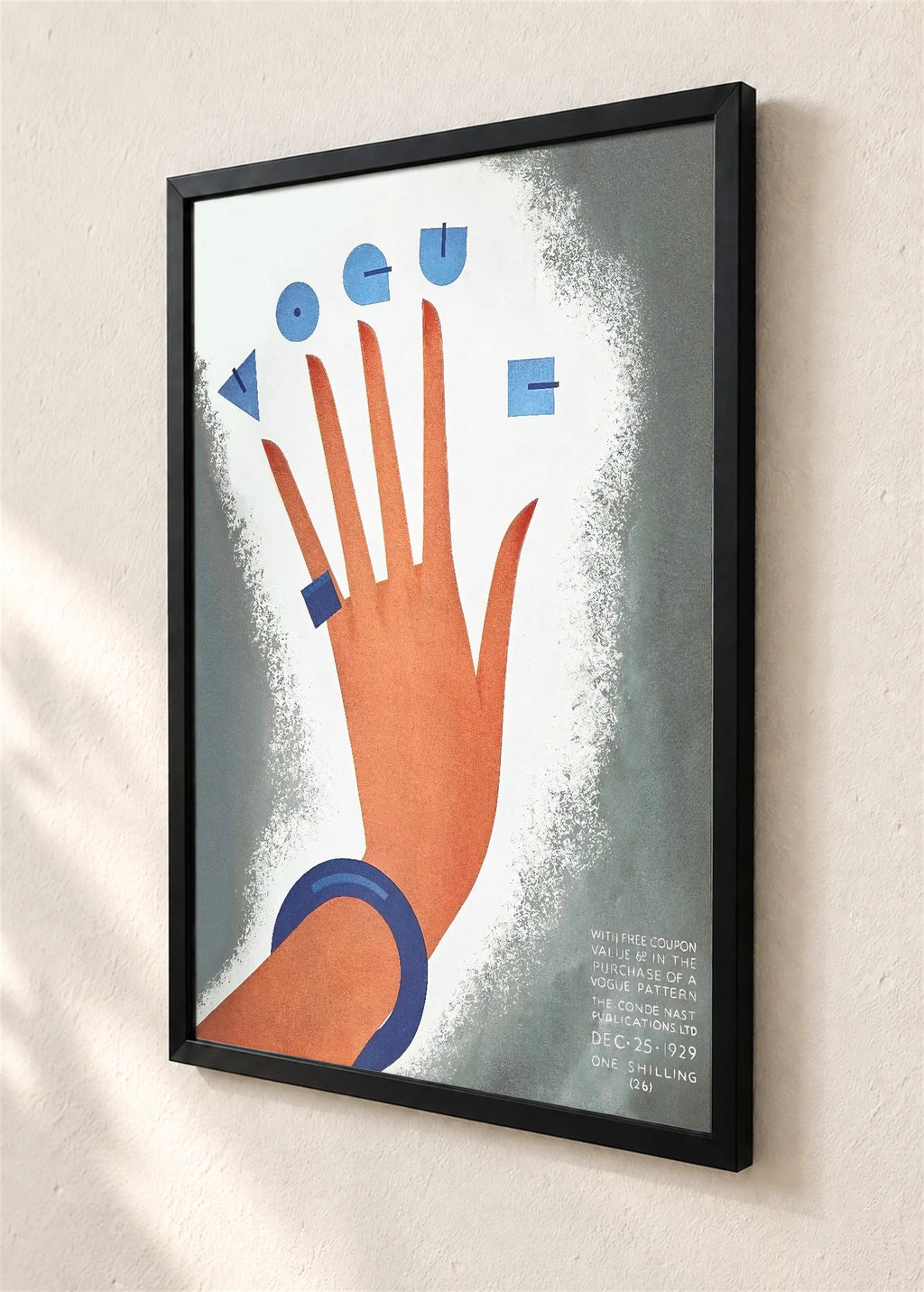 Vogue, ruka i geometrijska slova, 1929., crni ram, detalj