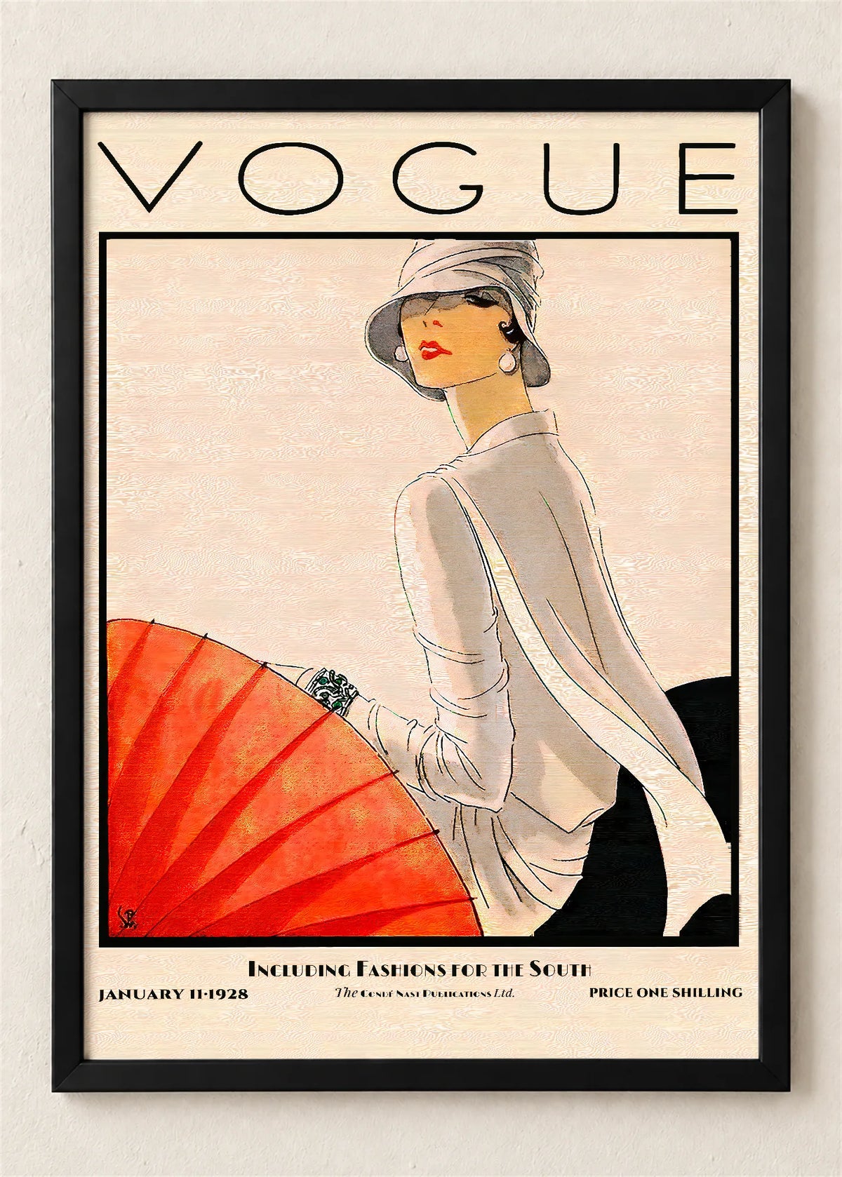 Vogue, naslovnica iz januara 1928., poster u crnom ramu
