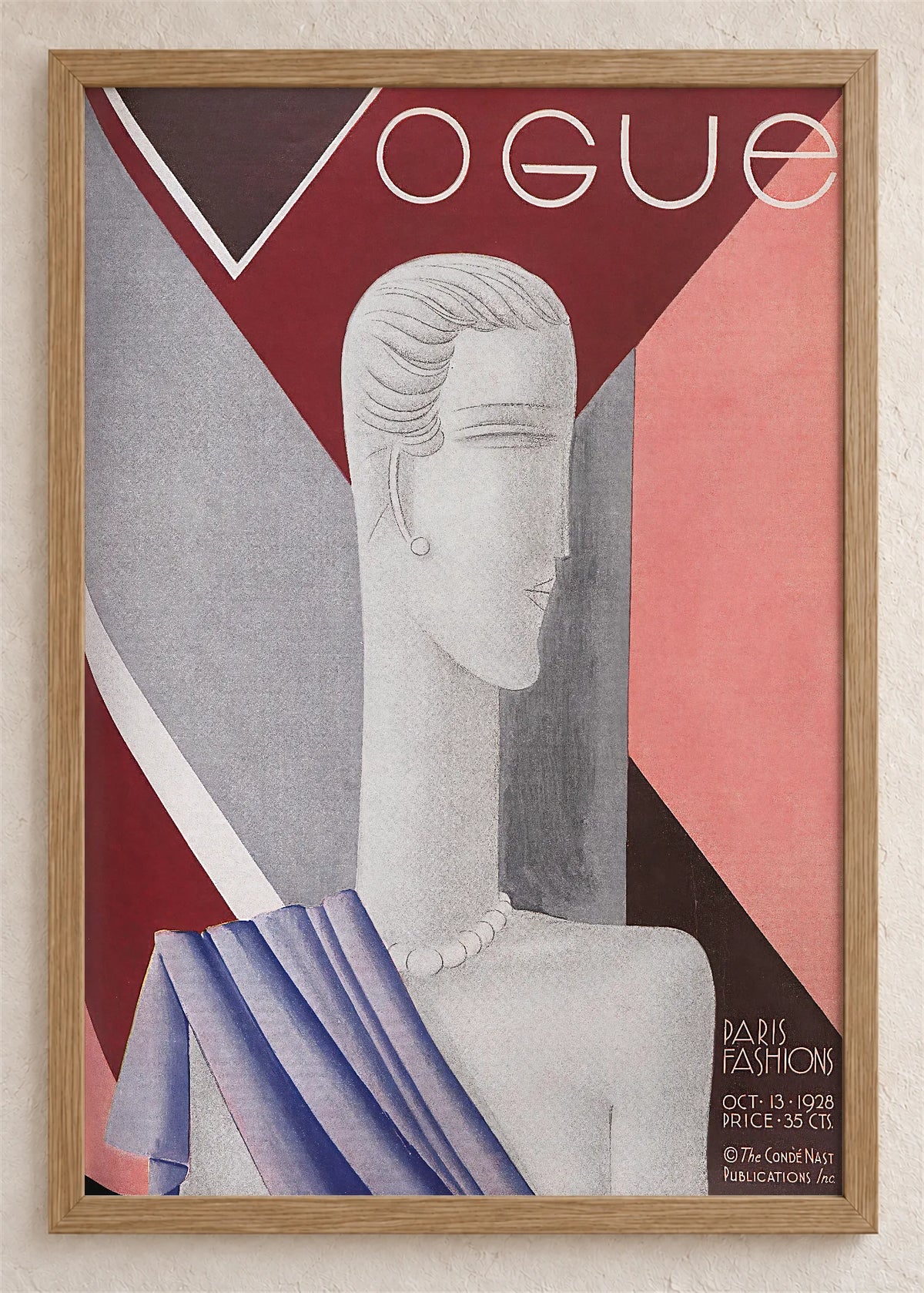 Vogue, pariska moda, oktobar 1928., poster u braon drvenom ramu