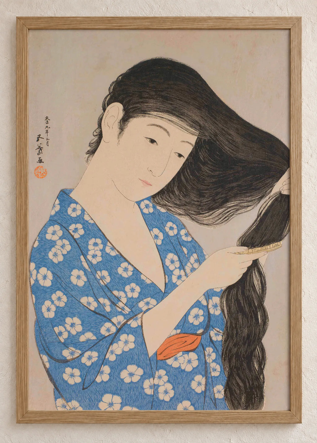 Žene u kimonu: set od 3 postera, Woman Combing Her Hair, u braon ramu