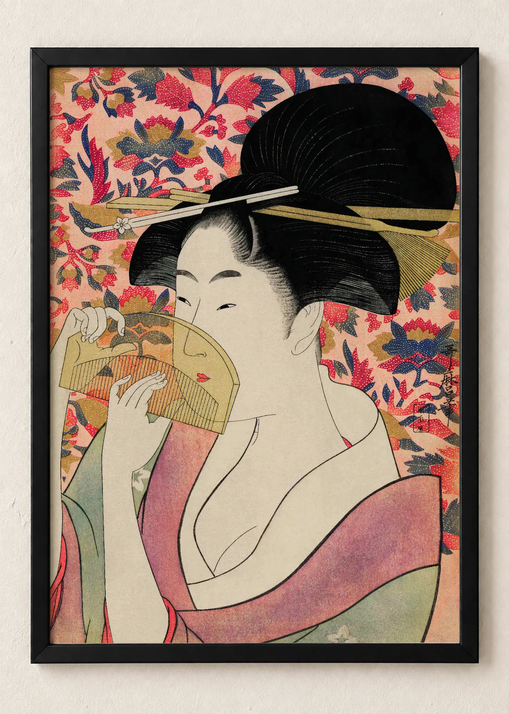 Žene u kimonu: set od 3 postera, Woman with a Comb, u crnim ramu